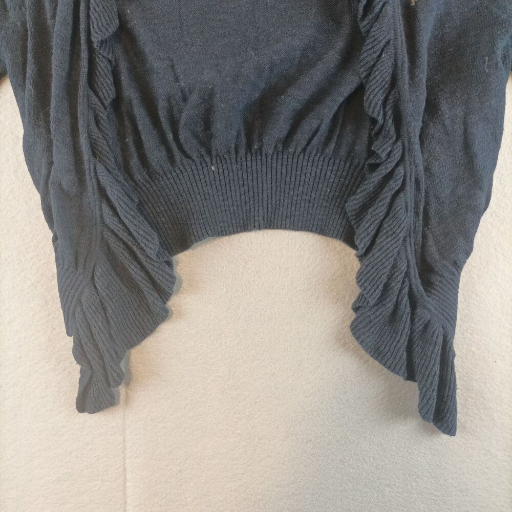 Abercrombie & Fitch Womens Navy Blue Knit Short Cardigan Size XS Ruffle Open - Picture 2 of 8